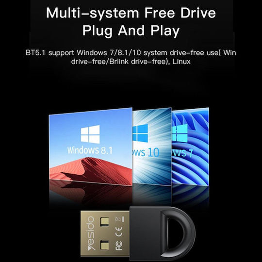 Yesido USB Bluetooth 5.1 Adapter mit Reichweite 20m