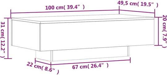Правоъгълна Централна Кафе Маса Дървена Бяла 100x49.5x31см
