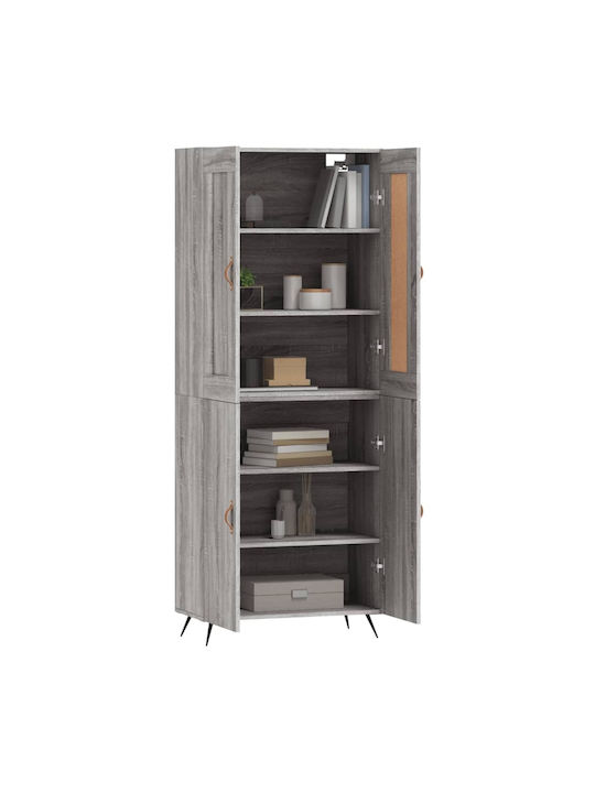 Living Room Display Cabinet Made of Particle Board Grey 69.5x34x180cm