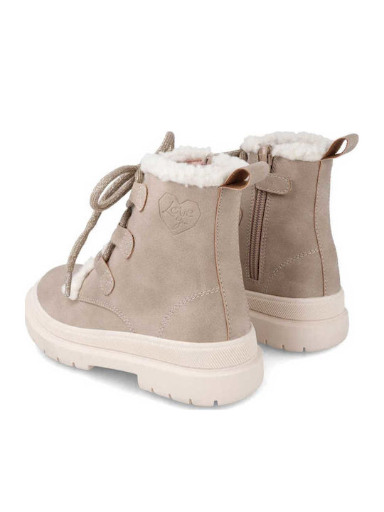 Suede Kids Boots with Zipper Beige