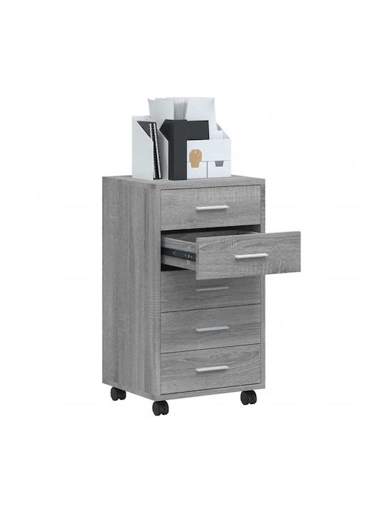 Office Storage Chipboard Drawer with Wheels & 5 Drawers Grey L33xW38xH63cm