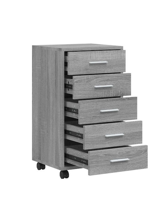 Office Storage Chipboard Drawer with Wheels & 5 Drawers Grey L33xW38xH63cm