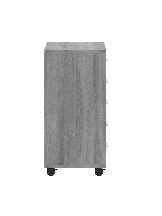 Office Storage Chipboard Drawer with Wheels & 5 Drawers Grey L33xW38xH63cm