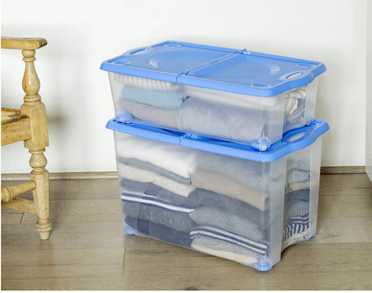 Bama Plastic Storage Box with Wheels and Lid Transparent 59x39x36cm