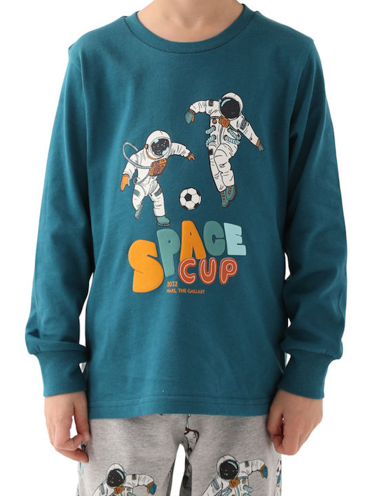 Roly Poly Kinder Schlafanzug Winterlich Petrol Blau Space