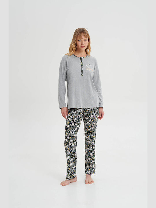 Vamp Winter Damen Pyjama-Set Baumwolle Gray