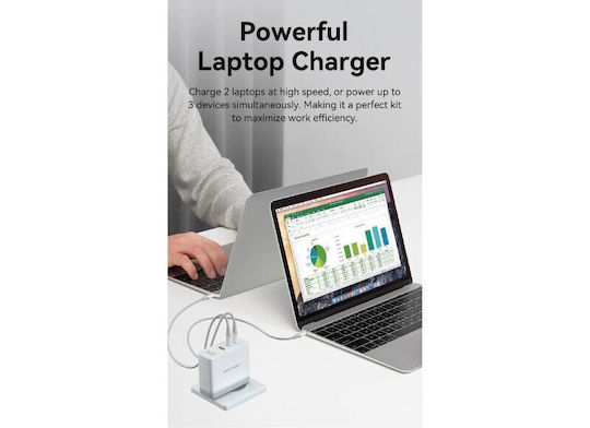 Vention Φορτιστής Χωρίς Καλώδιο GaN με Θύρα USB-A και 2 Θύρες USB-C 100W Power Delivery / Quick Charge 3.0 Μαύρος (FEGB0-EU)