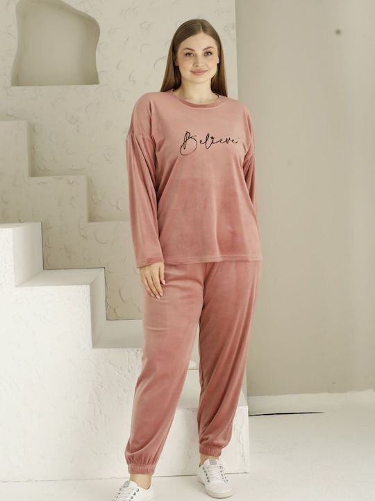 Boyraz Winter Women's Pyjama Set Cotton Pink