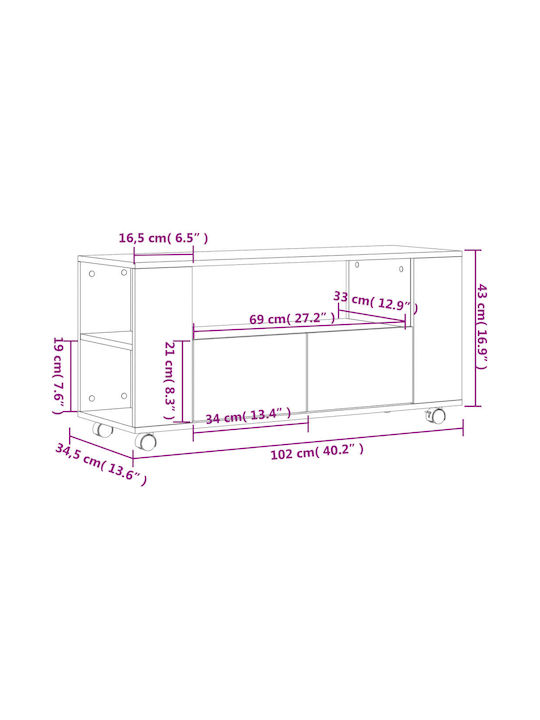 TV Stand with Wheels Gray 102x34.5x43cm