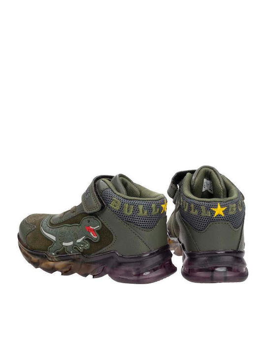 Kinder Sneakers Hoch mit Klettverschluss & Lichtern Khaki