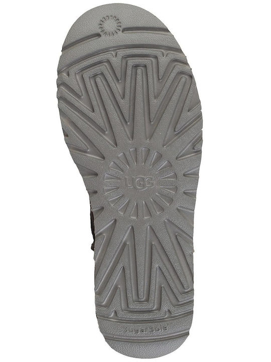 Classic Ultra Mini Leather Women's Ankle Boots with Fur Smoke Plume