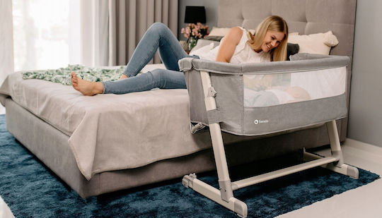 Lionelo Wiege Theo mit Matratze, Seitlicher Öffnung und Rädern Gray