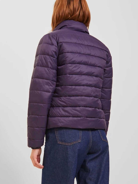 Women's Short Puffer Jacket for Spring or Autumn Purple