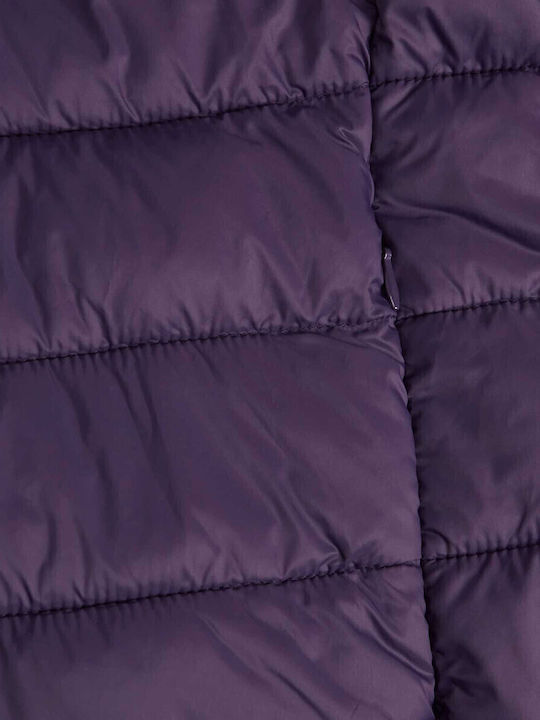 Women's Short Puffer Jacket for Spring or Autumn Purple