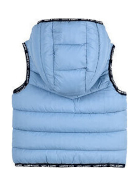 Kids Quilted Sleeveless Short Double Sided Hooded Blue