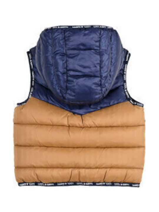 Kids Quilted Sleeveless Short Double Sided Hooded Blue