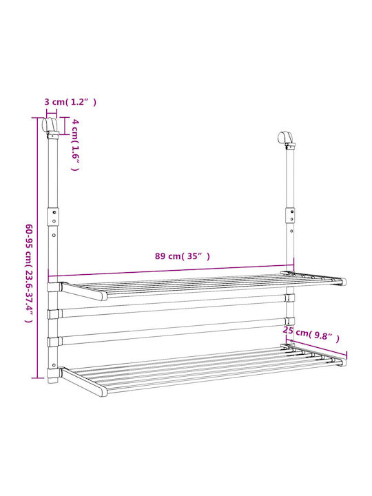 vidaXL Folding Hanging Clothes Drying Rack Made of Aluminum with Hanging Length 10m