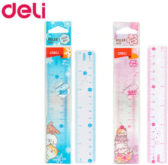 Deli Χάρακας Πλαστικός Διάφανος 15cm Πολύχρωμο