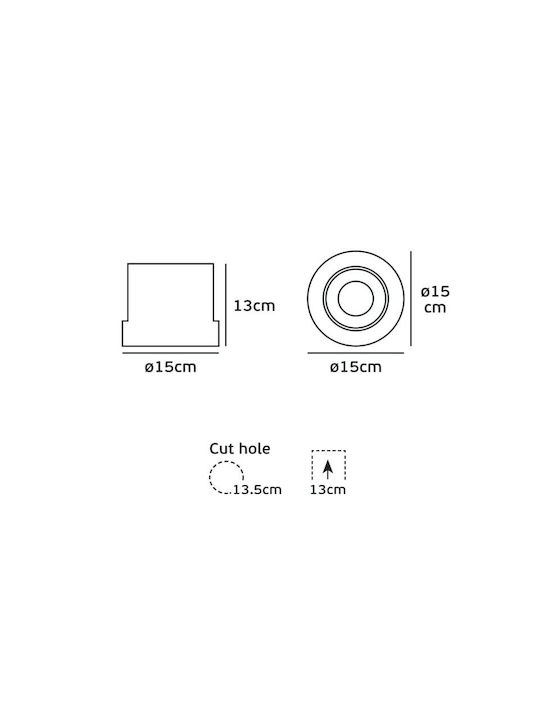 VK Lighting VK/04137/W/W Round Metallic Recessed Spot with Integrated LED and Warm White Light 30W Adjustable White 15x15cm.