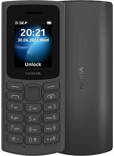 Nokia 105 4G Dual SIM Κινητό με Κουμπιά (Αγγλικό Μενού) Μαύρο
