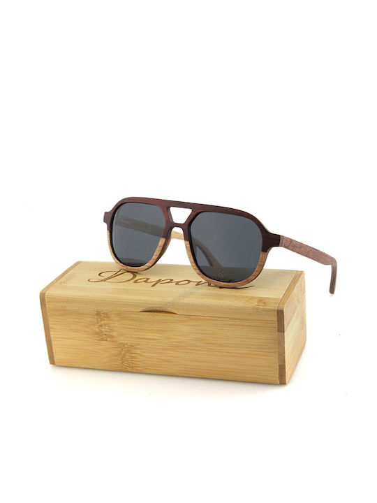 Daponte Men's Sunglasses with Brown Wooden Frame and Gray Lens DAP017W