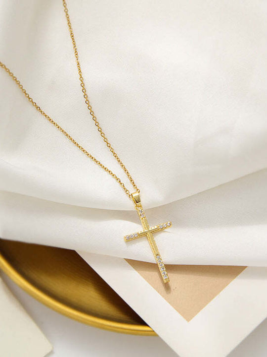Charmy Cross from Gold Plated Steel with Chain