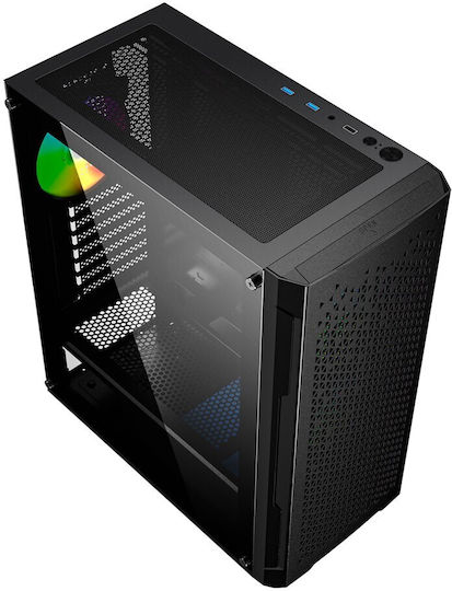 Gembird Fornax 400X Gaming Midi Tower Κουτί Υπολογιστή με Πλαϊνό Παράθυρο και RGB Φωτισμό Μαύρο