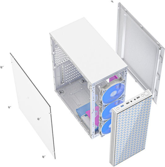 Gembird Fornax 500 Gaming Midi Tower Κουτί Υπολογιστή με Πλαϊνό Παράθυρο και RGB Φωτισμό Λευκό