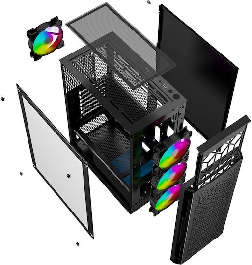 Gembird Fornax 400X Gaming Midi Tower Κουτί Υπολογιστή με Πλαϊνό Παράθυρο και RGB Φωτισμό Μαύρο