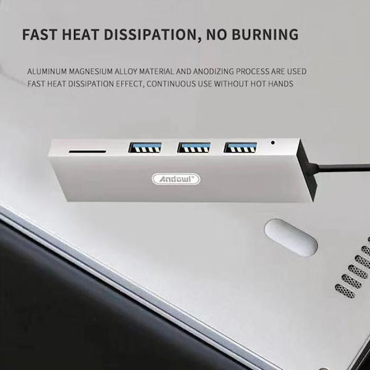 Andowl Hub 3 Θυρών USB 3.0 με σύνδεση USB-A Ασημί