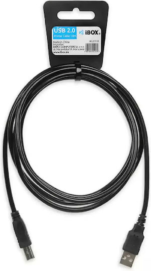 iBox USB 2.0 Cable USB-A male - USB-B male Μαύρο 1.8m (IKU2D18)