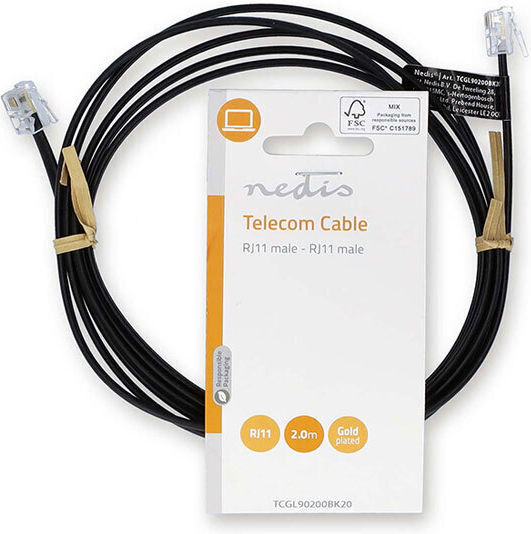 Nedis Wohnung Telefonkabel RJ11 6P4C 2m Schwarz (TCGL90200BK20)
