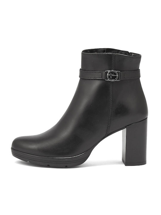 Tamaris Leather Women's Ankle Boots with High Heel Black