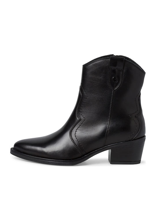 Leather Women's Cowboy Boots with Medium Heel Black