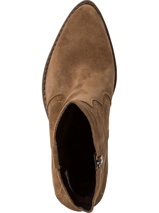 Leather Women's Cowboy Boots with Medium Heel Brown