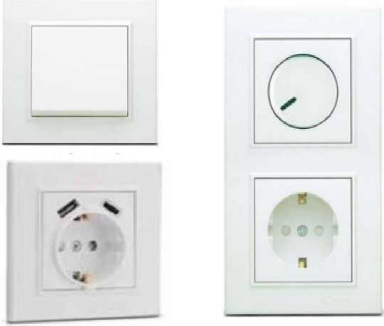 Makel Karea Recessed Dimmer Switch with Frame Classic Rotary 600W in White Color