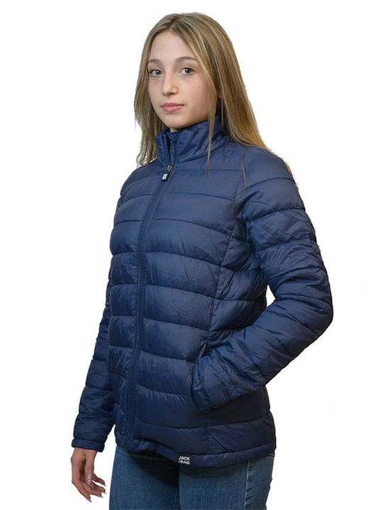 Jack in a Bag Women's Short Puffer Jacket for Winter Blue