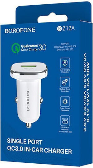 Borofone BZ12A Autoladegerät 18W mit Einer Buchse 1xUSB mit Kabel Typ-C Weißes Farbe