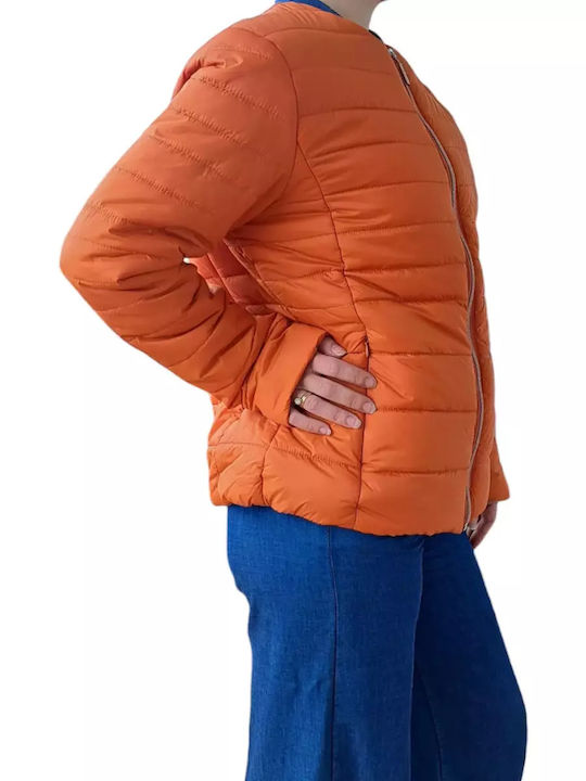 Remix Women's Short Puffer Jacket for Spring or Autumn Orange