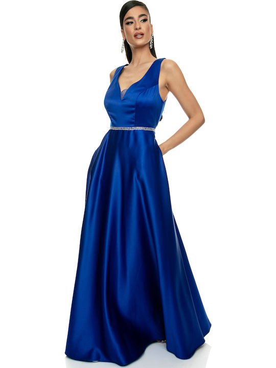 Summer Maxi Dress for Wedding - Christening Satin Blue