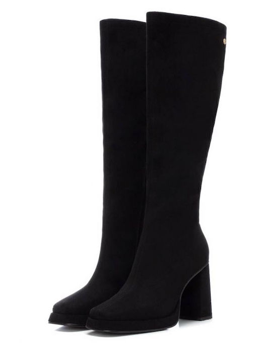 Suede Women's Boots with Zipper Black