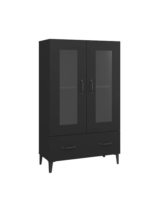 Bodenstehend Wohnzimmer Vitrine aus Spanplatte mit Glas Black 70x31x115cm