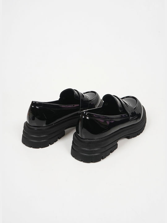 Piazza Shoes Patent Leather Women's Loafers in Black Color