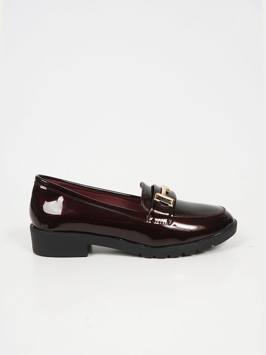 Patent Leather Women's Loafers in Burgundy Color