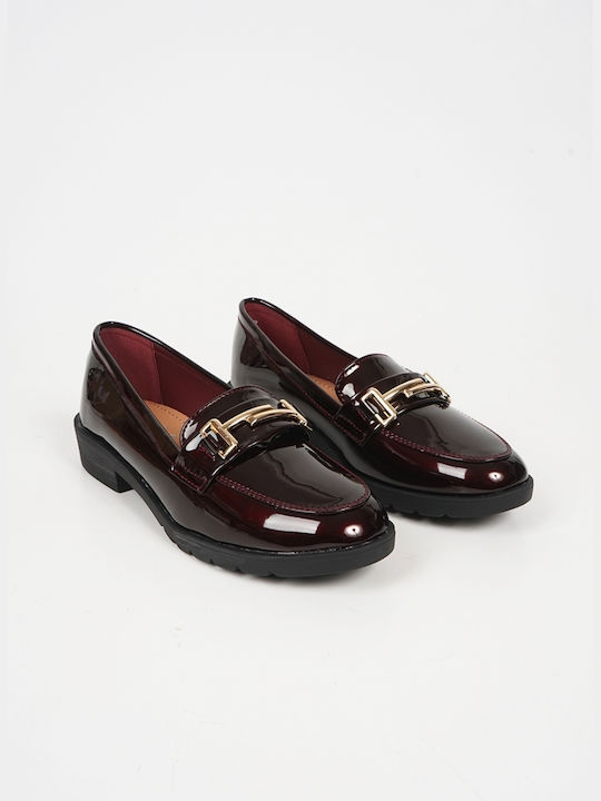 Patent Leather Women's Loafers in Burgundy Color