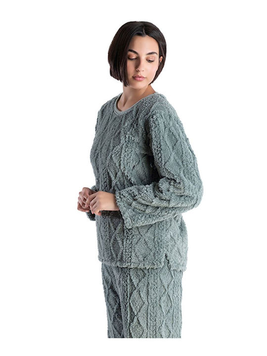 Rachel Women's Winter Fleece Pajama Blouse Green