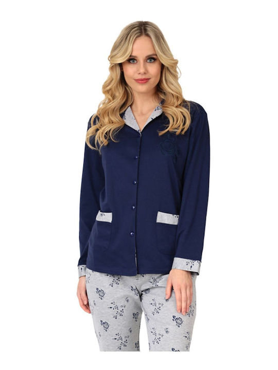 Lydia Creations Winter Women's Pyjama Set Navy Blue