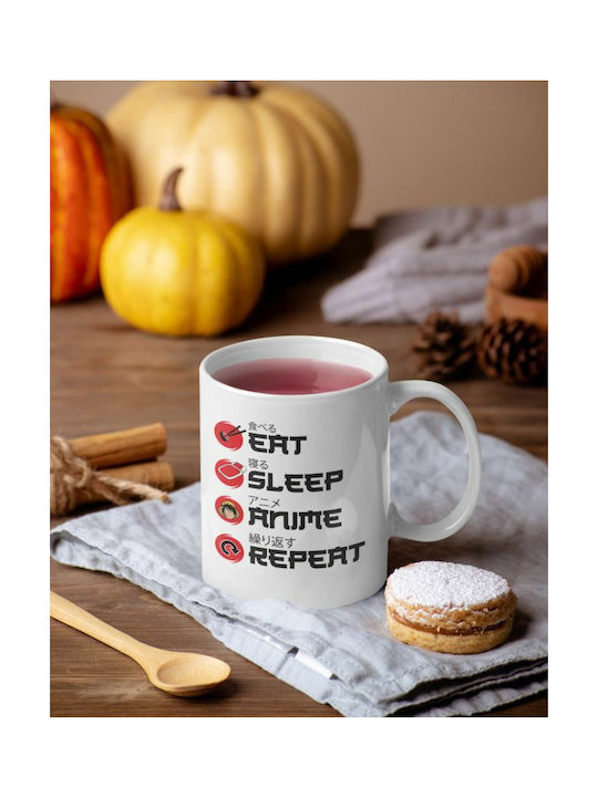 Eat Sleep Anime Repeat Esarmug Κούπα Κεραμική Λευκή