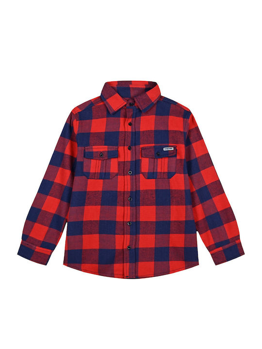 Kids Checked Shirt Long Sleeve Red