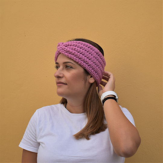 Unisex Headband με Rib Πλέξη σε Ροζ χρώμα